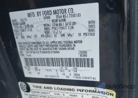 2011 Ford F-150 Xlt z USA, uszkodzony, nr VIN 1FTFW1ET5BKD31990